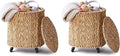 Wimarsbon 2Pcs Pouf Ottomans, Natural Seagrass Foot Stool, Hand Weaving Round Ottoman, Boho Decorative Seat, Jute Braided Pouffe Poof Accent Sitting Footrest (Storage Natural Water Hyacinth)