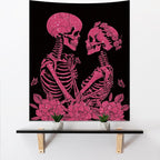 KJHL The Lovers Skull Tapestry Wall Hanging 48ʺ x 36ʺ Pink Halloween Gothic Vertical Skeleton Tapestries Aesthetic for Bedroom Living Room Decor