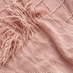 BATTILO HOME Blush Throw Blanket with Tassels, Pink Knit Blanket for Home Decor, Boho Style Textured Knitted Decorative Blanket for Couch, Sofa &Bed, 50"x60"