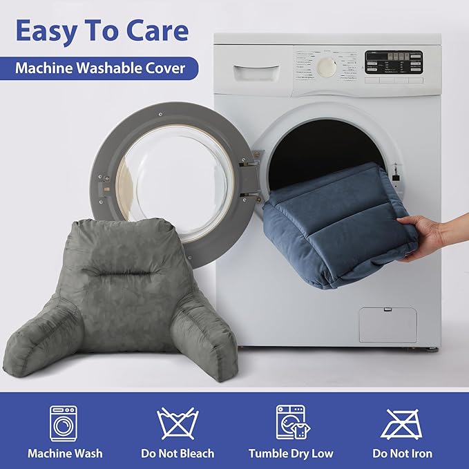 Reading Pillows for Sitting in Bed Adult, Back Pillow for Bed Sitting Up, Backrest Pillows with Shredded Foam for Adult&Teens, Support Pillow with Arms for Beds, Couch, Floor, 20in, Navy Blue