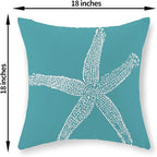 Coastal Pillow Covers 18x18 Set of 2 Aqua Teal Turquoise Coral Starfish Throw Pillows Nautical Ocean Decorations Summer Linen Beach Pillowcase Outdoor Decor Farmhouse Cushion Case for Couch
