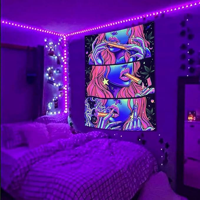 Wegklazax Fantasy Tapestry Blacklight Tapestry for Bedroom Cool Tapestries Wall Hanging for Bedroom and Living Room Pink 44×60 Inches