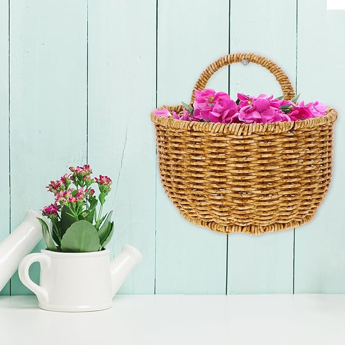 DOITOOL Handwoven Kitchen Storage Basket 7 Inch Hanging Wall Basket for Fruits Vegetables Garlic Onion Bathroom Organization
