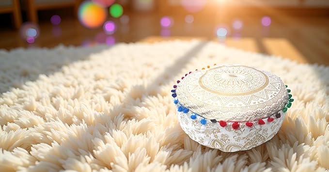 ICC Floor Pillows & Cushion covers Decorative Hippie Mandala Pouf Pillow covers Seating Meditation Cushion Cover Large Boho Ottoman Case Pillowcase Couch White Gold Matellic 16" Round