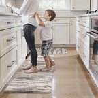 KIMODE Anti Fatigue Kitchen Mats for Floor 2 Piece, 17"x47"+17"x29" Farmhouse Plaid Kitchen Rugs Non Slip, Waterproof Kitchen Floor Mats for Kitchen Floor Sink Laundry Desk Decor Black Grey