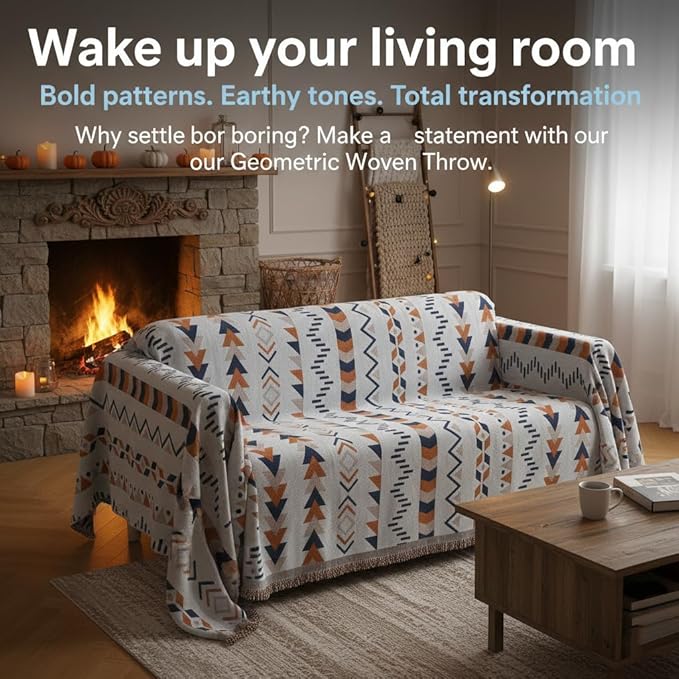 amorus Bohemian Throw Blankets,Throw Blanket Chenille Jacquard Tassels Soft Throws Cover for Couch, Bed,Outdoor Camping Picnic Car Travel Warm & Cozy for Seasons, Pattern VI(71"*90")