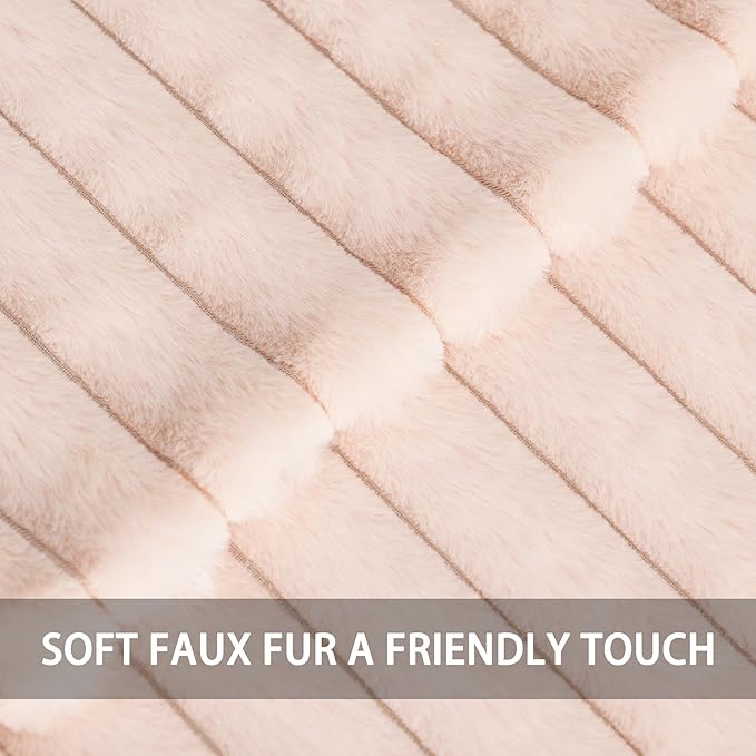 Pack of 2 Faux Fur Christmas Throw Pillow Covers 18x18 Inch, Soft Plush Striped Neutral Couch Pillow Cover, with Velvet Back Modern Home Decor for Sofa Living Room Couch Bed Light Pink