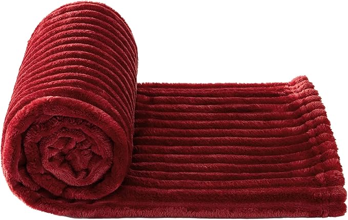 MIULEE Fleece Blanket, Durable Plush Fuzzy Extra Soft Warm Cozy Burgundy Red Striped Flannel Throw Blanket for Couch Sofa Bed 30"x40"