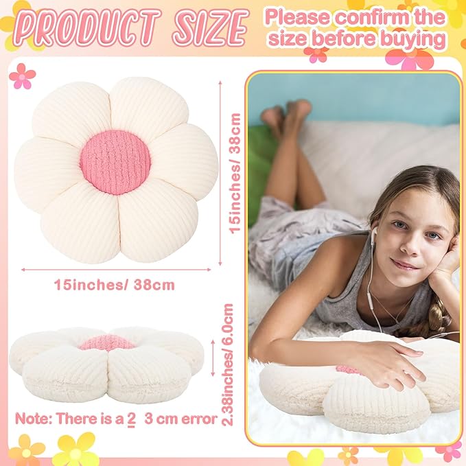 10 Pcs Cute Flower Pillow 15.75 Inch Flower Plush Throw Pillow Aesthetic Decorative Seating Cushion for Spring Back to School First Day of School Sofa Couch Bed Decor(Monochrome,White)