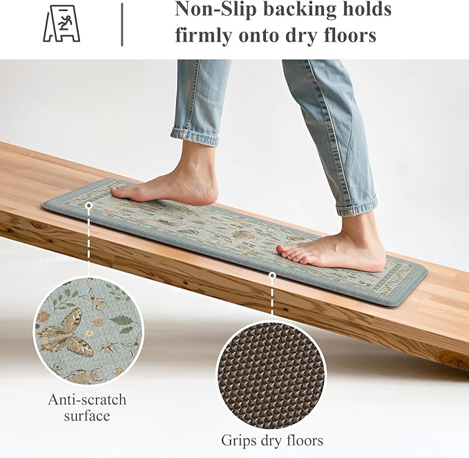 LEEVAN Anti Fatigue Mats for Kitchen Floor Non-Slip, Cushioned Kitchen Mats for Floor 2 Piece, Blue Memory Foam Kitchen Mat Set, Waterproof Ergonomic Standing Mat for Bar, Office,Desk, Laundry