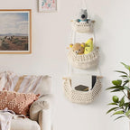 Hanging Fruit Basket,3 Tier Over The Door Organizer, Handmade Woven Cotton Rope Wall Hanging Baskets for Organizing, Boho Wall Basket Decor, Storage Baskets for Kitchen