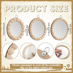 Novabright 3 Pcs Boho Mirror Wall Decor 4.72 Inch Small Round Circle Decorative Mirrors with Wood Bead Hanging Wall Art for Farmhouse Rustic Home Living Room, Bedroom, Bathroom, Entryway