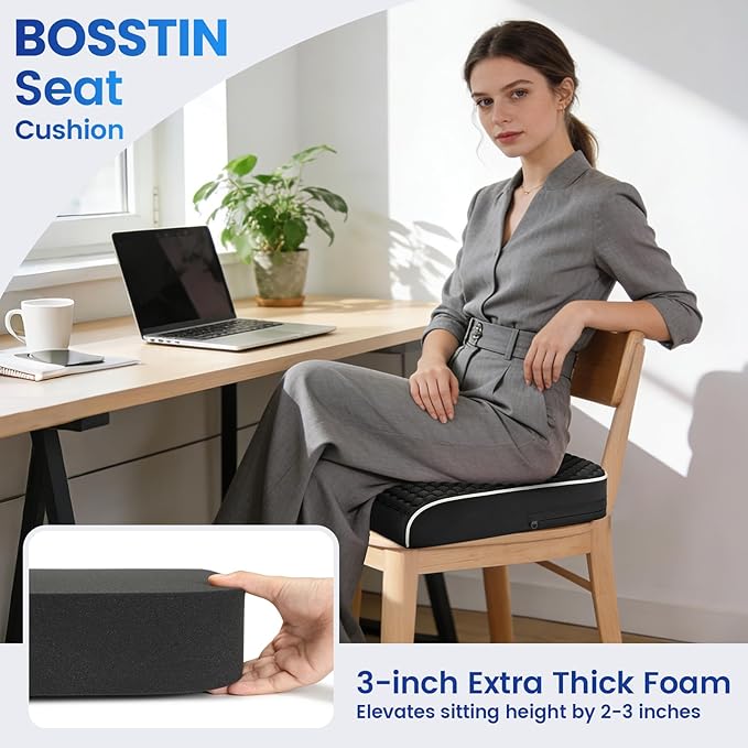 Extra Large Office Chair Cushion (19"x17"x3"), Seat Cushion with Honeycomb Message Dots & High-Resilient Foam for Back & Tailbone Pain Relief, Butt Pillow for Long Sitting, Car Seat, Wheelchair, Floor