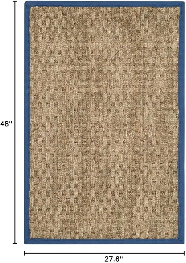 SAFAVIEH Natural Fiber Collection Area Rug - 2'3" x 4', Natural & Navy, Seagrass, Basketweave Pattern with Border (NF114T)