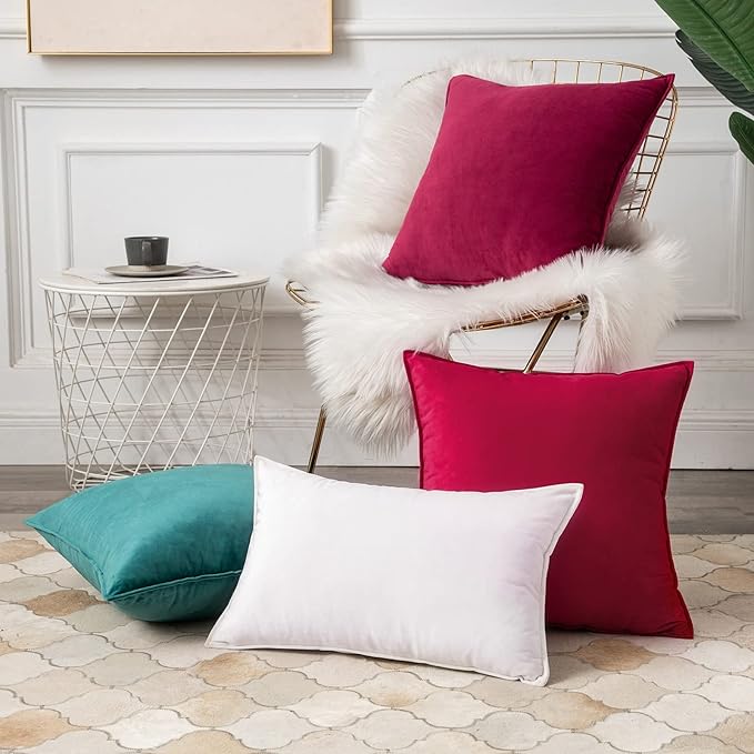MIULEE Pure White Velvet Throw Pillow Covers 26x26 Soft Decorative Solid Square Euro Sham Cushion Cases Pack of 2 Modern Luxury Home Decor for Couch, Sofa, Bedroom