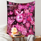 Pink Neon Tapestry for Bedroom Aesthetic Blacklight Tapestry UV Reactive Glow in the Dark Black Light Posters Ceiling Tapestries Wall Hanging Fabric Wall Hanging Tapestries for Living Room Decor 51x59