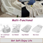 100% Cotton 4-Layer Muslin Blanket with Fringes, 80"x90", Beige Bed Blanket, Ultra-Soft Gauze Boho Bedding for All Seasons, Breathable for Couch, Bed(Beige,Queen)