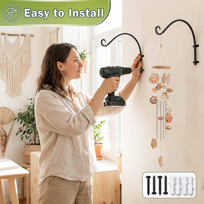 Heavy Duty Hanging Plant Bracket: 50lbs Weight Capacity - Black Metal Plant Hangers for Outside, 16 Inch Outdoor Wall Hooks for Large Bird Feeder, Lanterns, Wind Chimes, Flower Baskets
