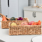 Small Wicker Baskets 2 Pack, Hand Woven Toilet Basket Tank Topper, Toilet Tank Basket for Bathroom Organizing, Water Hyacinth Storage Baskets for Toilet Paper (14.4"Lx6.1"Wx4.4"H)