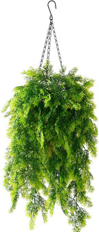 Artificial Faux Hanging Plants Basket for Spring Outdoor Summer Decoration, Fake Seaweed Plant UV Resistant Look Real for Outside Porch Home Patio Balcony Yard(Dark Green)