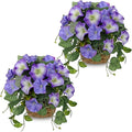 Briful 2 Pack Fake Morning Glory with Handwoven Basket - 8.2" Faux Potted Flowers Silk Floral Table Centerpiece for Home Office Room Shelf Desk Decor