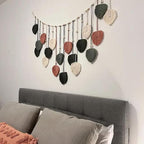 Macrame Leaves Wall Hanging 57x29.5Inch Large Chic Feather Boho Macrame Wall Decor Leaf Hanging Photo Display Handmade Woven Wall Art 19pcs Leaf Tapestry - Pink Green (Pink Green - 57*29.5in)
