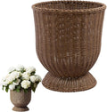 12 Inch Hand Woven Rattan Planter Pot with Stand - Large Decorative Basket for Indoor Plants, Flowers, and Storage - Boho Home Decor for Living Room, Patio, and Entryway (Brown)
