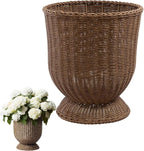 12 Inch Hand Woven Rattan Planter Pot with Stand - Large Decorative Basket for Indoor Plants, Flowers, and Storage - Boho Home Decor for Living Room, Patio, and Entryway (Brown)
