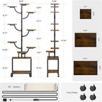 Plant Stand Indoor with Grow Lights - 9-Tier Plant Stand with Wheels, Tall Metal and Wood Indoor Plant Shelf with Tree Design, Rolling Flower Pot Holder Rack with Waterproof Finish, Adjustable Display Stand for Home Garden, Patio, 62" Tall