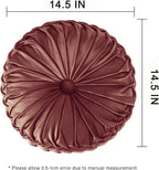 HIG Set of 2 Decorative Round Pleated Throw Pillows,Classy Accent Pumpkin Throw Pillows with Center Button,Vintage Velvet Floor Pillows for Sofa Vanity Chair Bed,Dusty Rose,14.5" Diameter(Ripple)