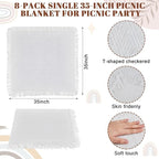 8 Pcs Outdoor Picnic Blanket 35"x35" Boho Blanket Woven Cotton Yarn Portable Mat Plaid with Fringe Washable for Picnic Party Camping Beach Travel Lawn Indoor Bohemia Decor (White)