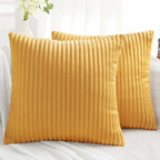 Simmore Decorative Spring Throw Pillow Covers 18x18 Set of 2, Soft Natural Plush Flannel Double-Sided Fluffy Couch Pillow Covers for Sofa Living Room, Mustard Yellow