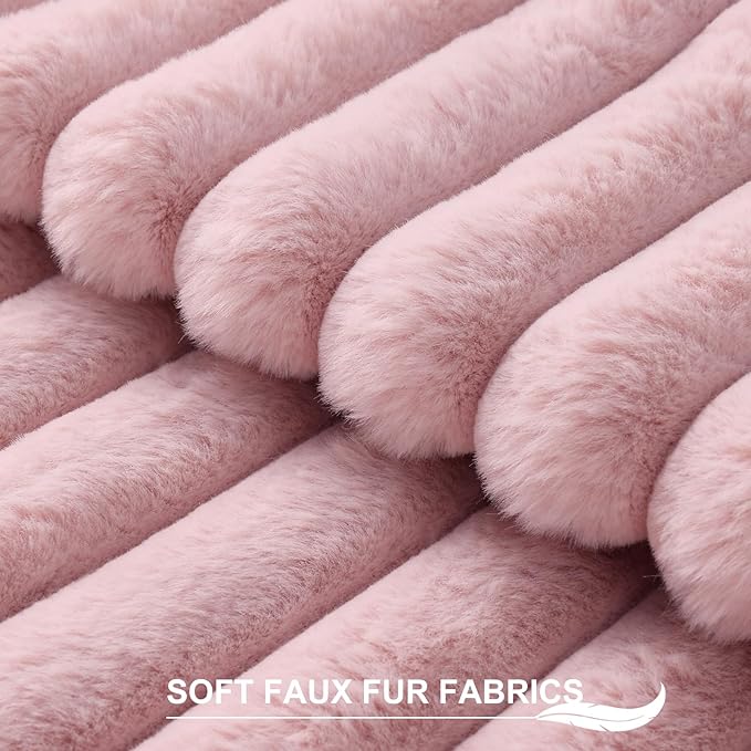 Pallene Faux Fur Plush Throw Pillow Covers 26x26 Set of 2, Luxury Soft Fluffy Striped Decorative Pillow Covers for Sofa, Couch, Living Room, Blush Pink