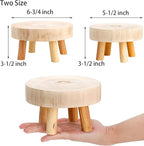 TOPZEA Set of 2 Mini Wooden Stool Display Stand, Short Boho Wood Riser Stools Small Desk Pedestal Stand for Candle, Indoor Plants, Gnome, Counter Decor
