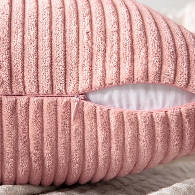 MIULEE Blush Pink Decorative Throw Pillow Covers 20x20 Inch for Couch Bed Sofa Valentines Day Pack of 2 Boho Farmhouse Throw Pillows Soft Cross Corduroy Patchwork Textured Cushion Cases