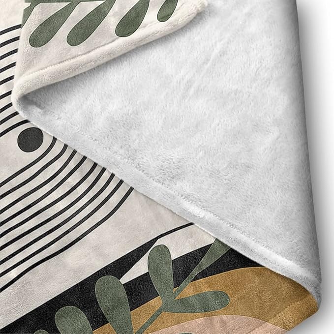 Abstract Modern Throw Blanket Boho Minimalist Mid Century Sun Aesthetic Soft Warm Bed Bedding Women Blankets for Couch Bedroom Sofa Office Cozy Flannel Blanket Orange Beige Black,70"X80"