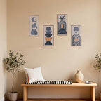 Blue Boho Wall Decor Set of 4, Abstract Blue Wall Art & Wall Decor Blue, Mid-Century Modern Aesthetic Artwork with Arch,Framed Wall Art - 3D Wooden Geometric Wall Sculpture for Bedroom Living Room Office (E)