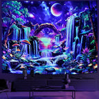 Huzuya Blacklight Fantasy Forest Tapestry Neon Waterfall Tapestries UV Reactive Galaxy Space Tapestry Colorful Floral Plants Tapestries Wall Hanging Backdrop Room Decor for Bedroom