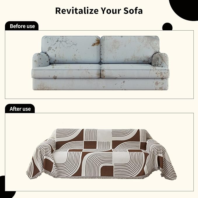 Boho Couch Cover Sofa Covers Washable, Chenille Couch Covers for 3 Cushion Couch Sofa Pet Friendly, Bohemian Sofa Slipcovers for Sectional Sofa, Loveseat, 2 3 4 Seater (71" x 150", Coffee)