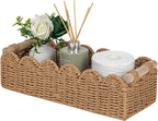 CubesLand Paper Rope Scalloped Edge Toilet Paper Storage Basket, Small Living Room, Bedroom Decor Baskets for Over Toilet Storage Shelf, End Table, Shelves and More, with 2 Wooden Handle, Neutral
