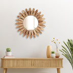 12 Inch Wall Mirror, Boho Wall Decor, Rustic Wood Mirror, Boho Mirror for Wall Art Bedroom Living Room Bathroom House Warming Gifts New Home(Carbonized Black)