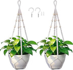 Macrame Plant Hanger, Up to 4-15 inch Pots, Wood Beads Cotton Hanging Planter Holder for Indoor Outdoor Boho Home Decor, 35 Inch, Set of 2 (Ivory)