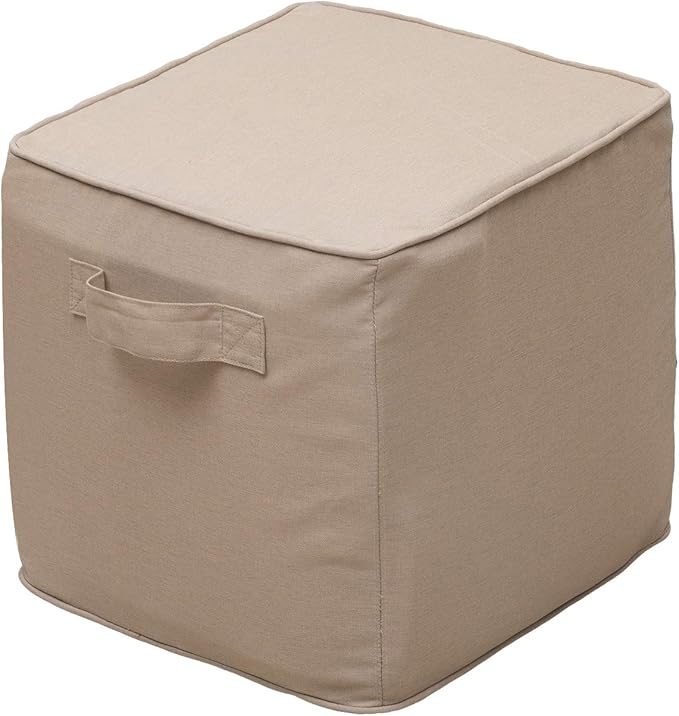QILLOWAY Indoor/Outdoor Inflatable Stool, Ottoman Pouf Cube 16",All Weather Foot Rest for Camping or Home (Sand/Beige/Camel)