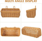 PRETYZOOM Woven Hanging Wall Baskets, Small Boho Natural Wicker Storage Organizer with 2 Hooks, Home Kitchen Bathroom Rattan Basket for Fruits, Food, Towel - 11 inch