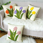 vctops Farmhouse Tulip Cotton Tufted Throw Pillow Cover Spring Floral Embroidery Pillowcase Soft Square Cushion Case for Sofa Couch Bed Chair (Orange,18"x18")