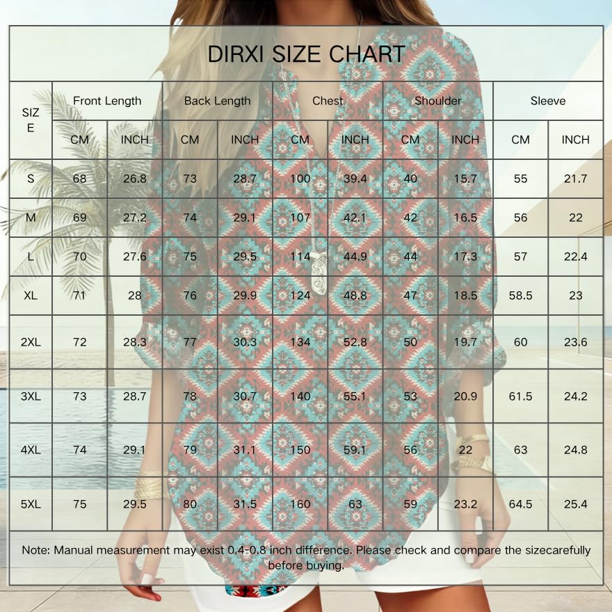 Women's 3/4 Sleeves V Neck Blouses Southwestern Tribal Stripe Serape Colorful Print Plus Size Resort Casual Outfit - color: Blue Black, size: X-Large
