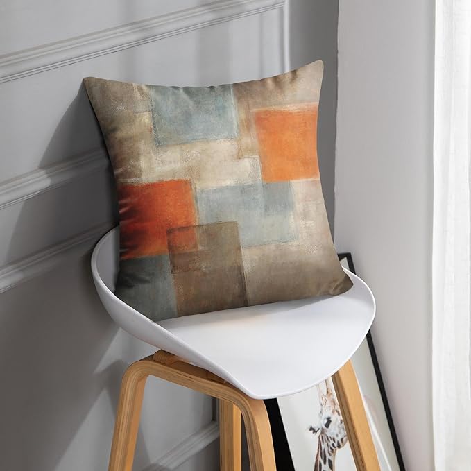 Britimes Throw Pillow Covers Modern Home Art Decor, 18 x 18 Inches Set of 2 Pillow Cases Decorative, Abstract Oil Painting Pillowcases for Bedroom, Living Room, Grey Burnt Orange