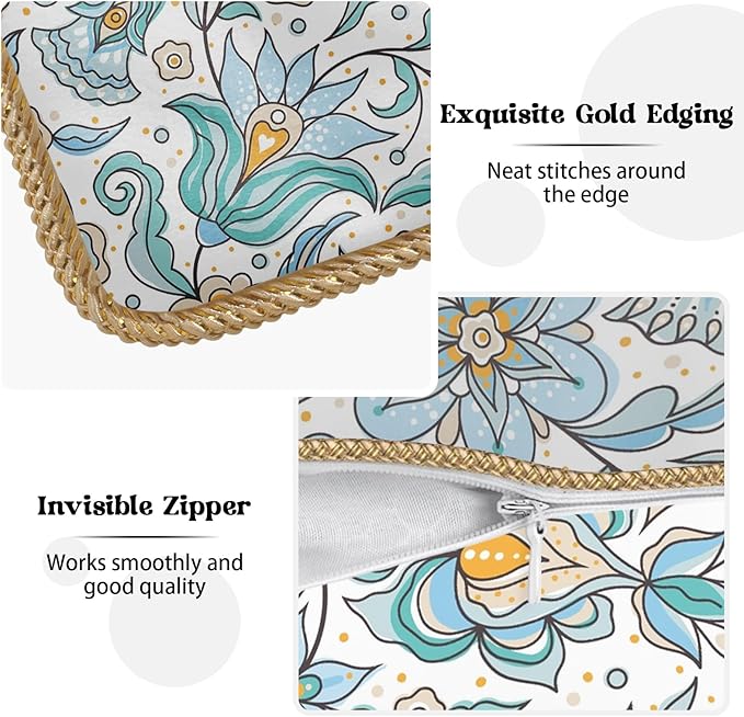 KSLIDS Vintage Floral Soft Velvet Throw Pillow Covers Set of 2 Blue Yellow Flower Birds Decorative Pillow Covers 20x20 Inch Chinoiserie Country Pillow Case for Sofa Couch Bedroom Farmhouse Home Decor