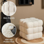 White Square Ottoman 17''3 Cube Pouf Installed,no Vacuum,Sturdy Wooden Frame,Capacity 330 lbs,Modern Sofa Stool Fuzzy Sherpa Footstool,Foot Rest,Cube Boucle,Vanity Stool,for Couch Living Room
