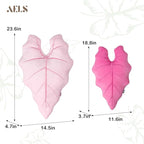 AELS Set of 2 3D Leaves Decorative Valentine Throw Pillows, 23.6" & 18.8" Philodendron Gloriosum Plush Pillow Set for Plant Lovers Garden Lovers, Living Room Bedroom Decor, Hot Pink & Pale Pink